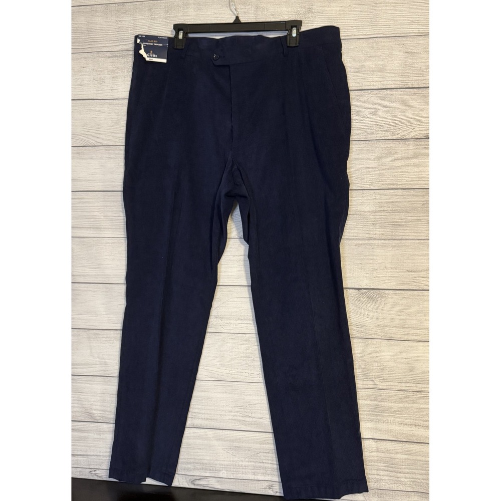 Stafford Men's‎ Corduroy Pants 40x32 Navy Blue Slim Fit Flat Front NWT